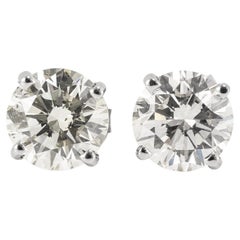 Unisex 14K White Gold 2.14ctw Round Cut Diamond 4 Prong Push Back Stud Earrings