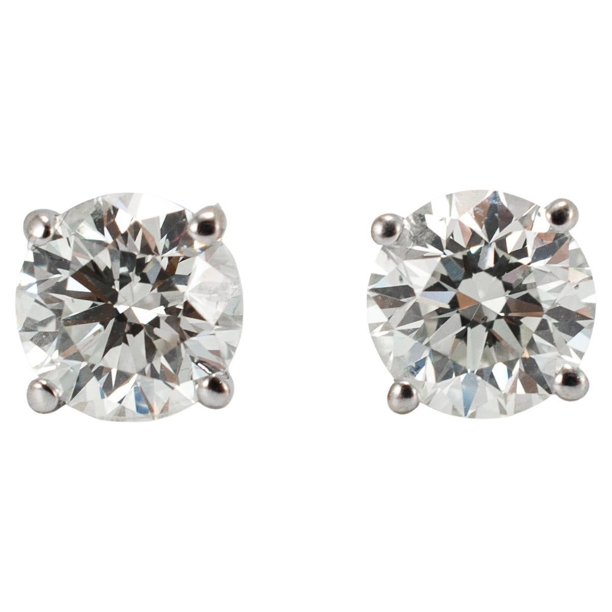 Unisex 14K White Gold 4 Prong Push Back 1.60ct Round Diamond Stud Earrings