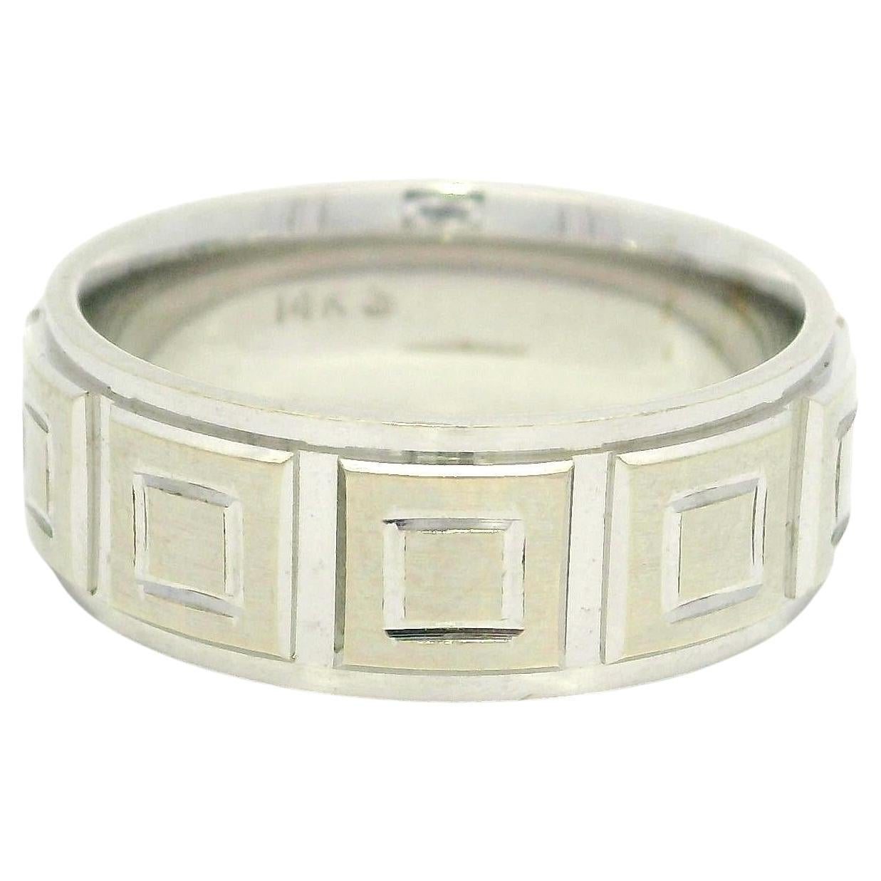 Unisex 14k White Gold 6.9mm Wide Square Pattern Eternity Stack Wedding Band Rin For Sale