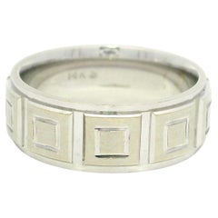 Unisex 14k White Gold 6.9mm Wide Square Pattern Eternity Stack Wedding Band Rin