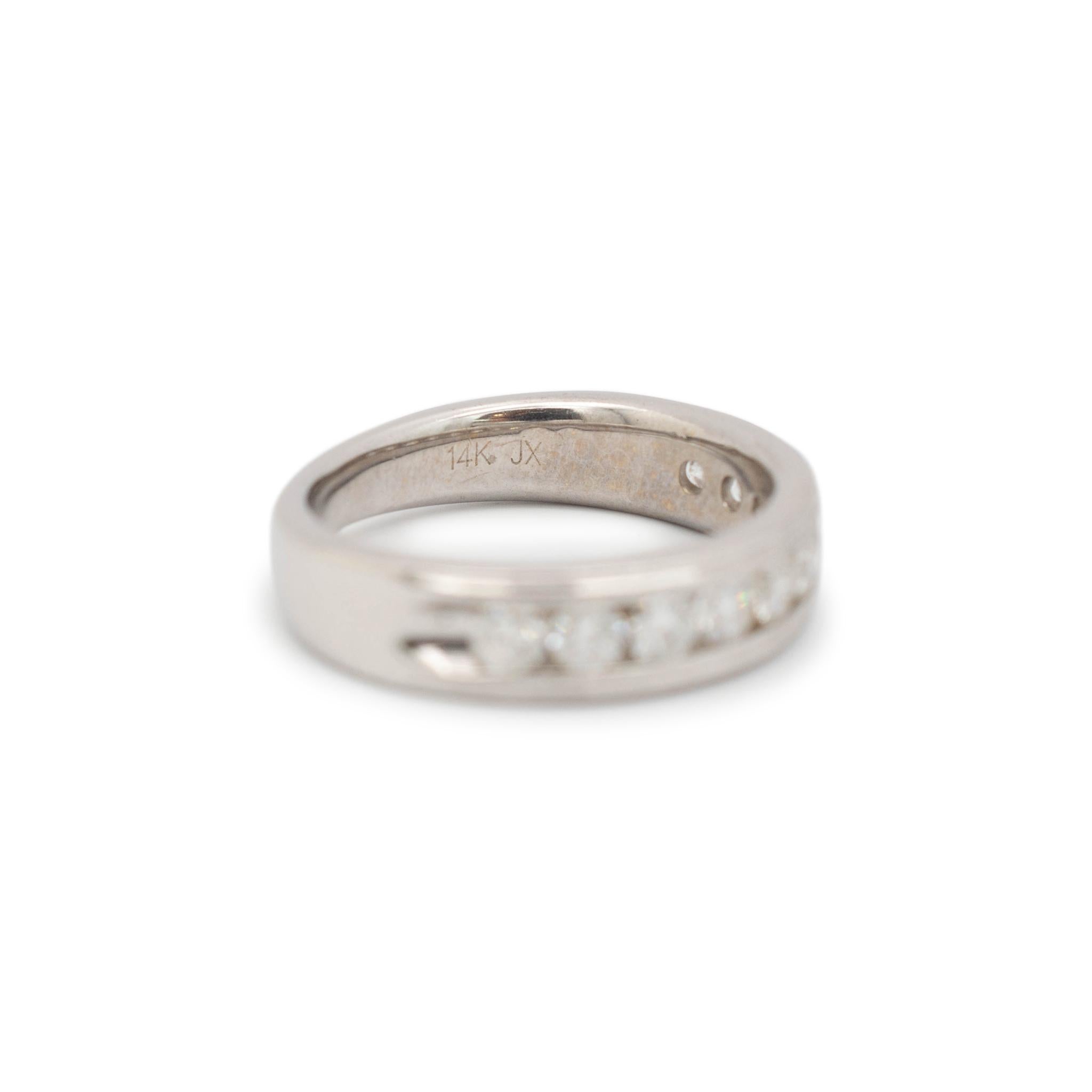 Unisex 14K White Gold Channel Diamond Wedding Band For Sale 1