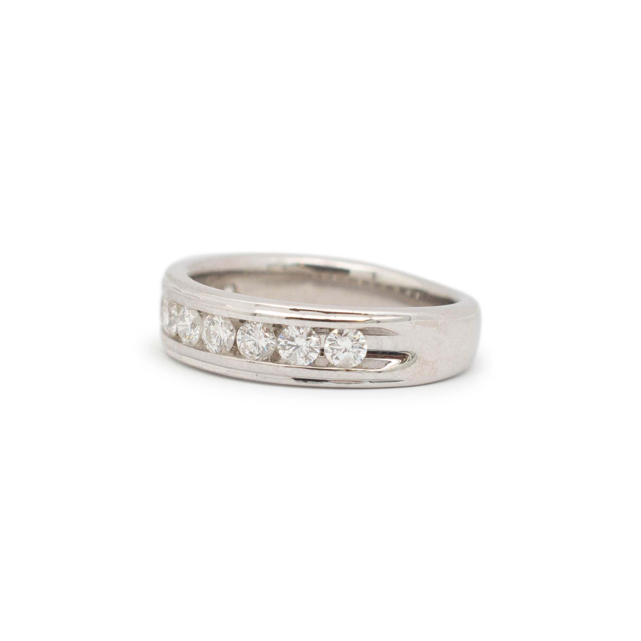 Unisex 14K White Gold Channel Diamond Wedding Band For Sale 2