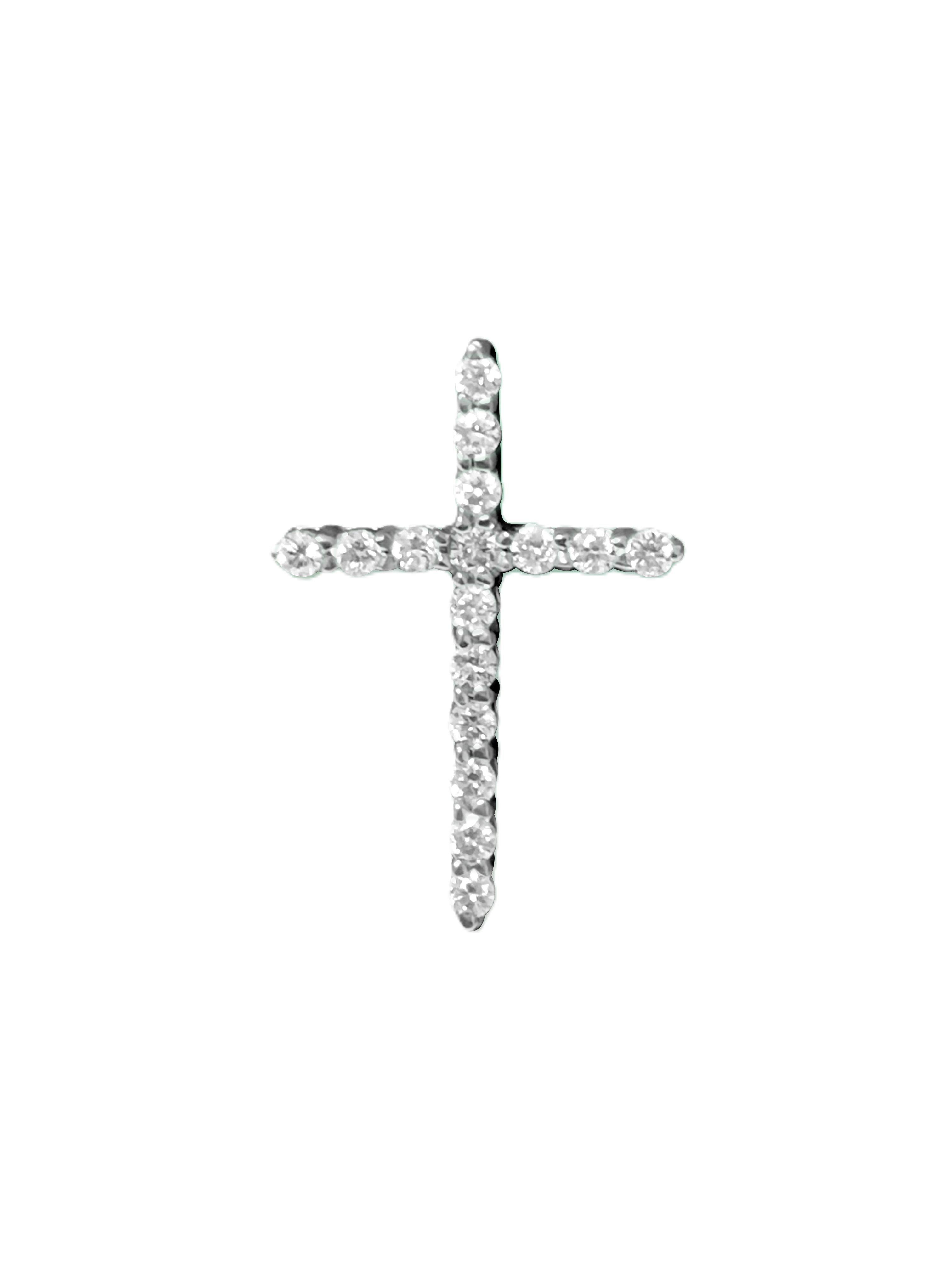 Unisex, 14K White Gold & Diamond Cross. Religious Cross In Excellent Condition For Sale In Miami, FL