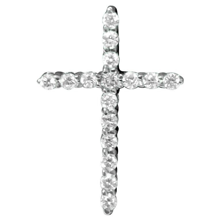 Unisex, 14K White Gold and Diamond Cross, Religious Cross For Sale at