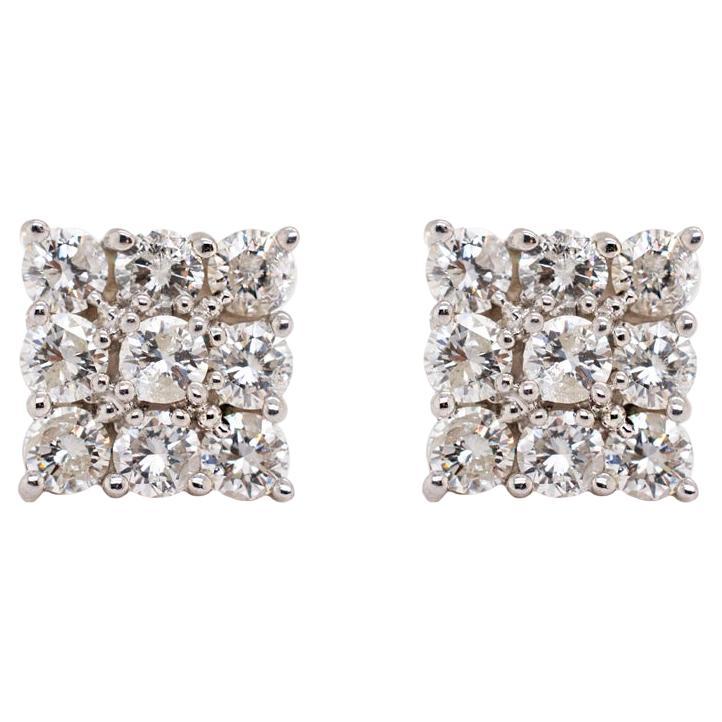 Unisex 14K White Gold Diamond Stud Earrings For Sale