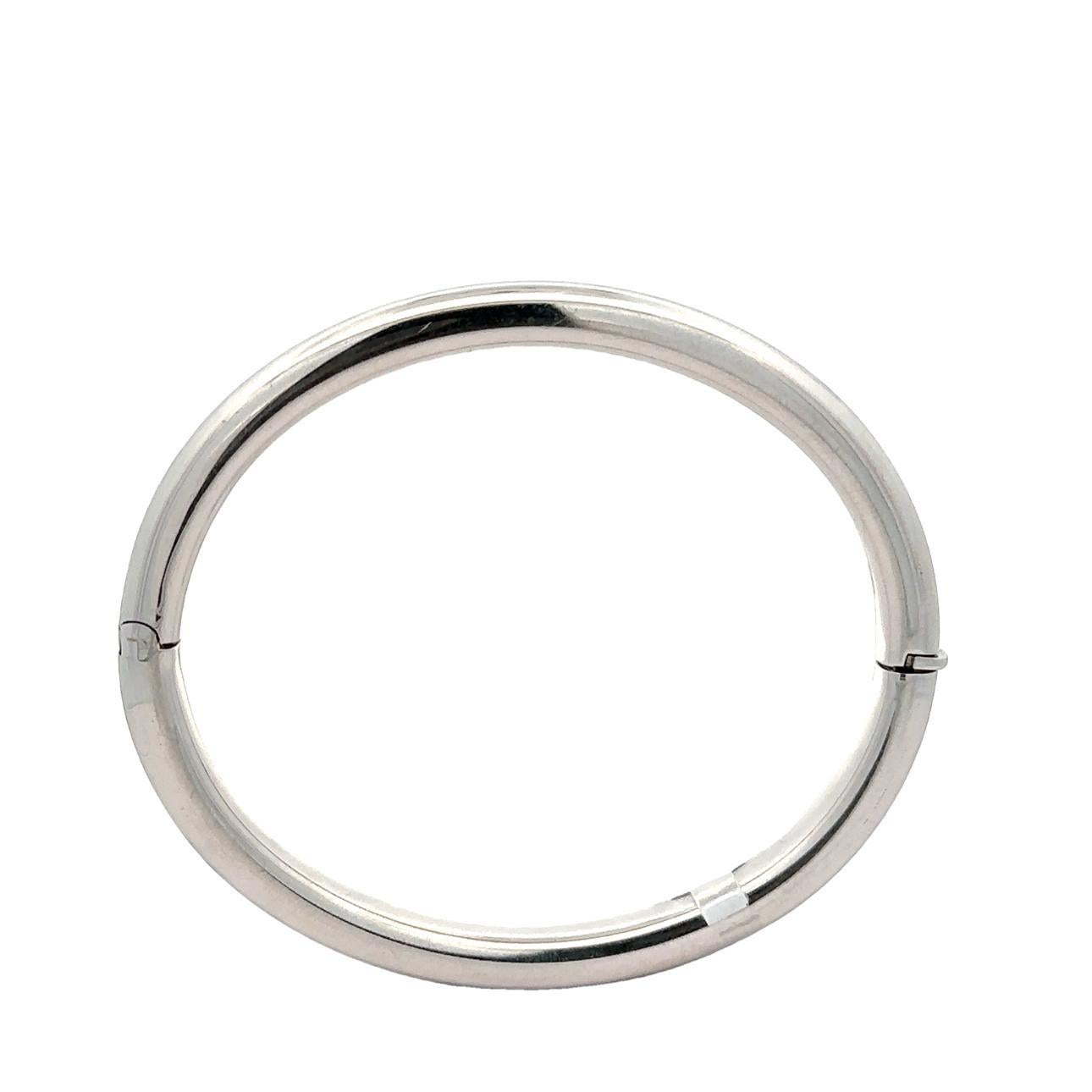 Unisex 14k White Gold Polished Tube Stackable Hinged Open Bangle Bracelet For Sale 2