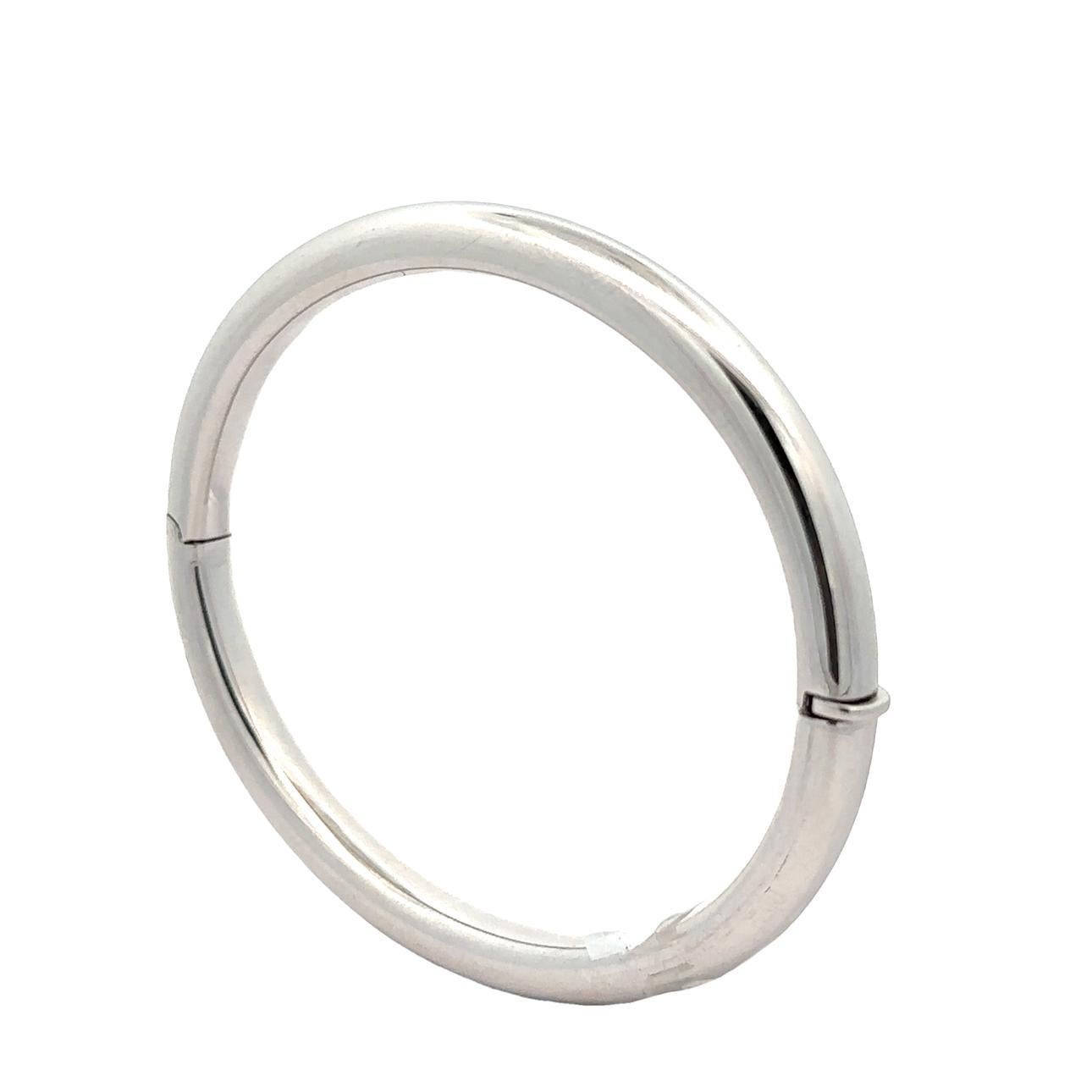 Unisex 14k White Gold Polished Tube Stackable Hinged Open Bangle Bracelet For Sale 3