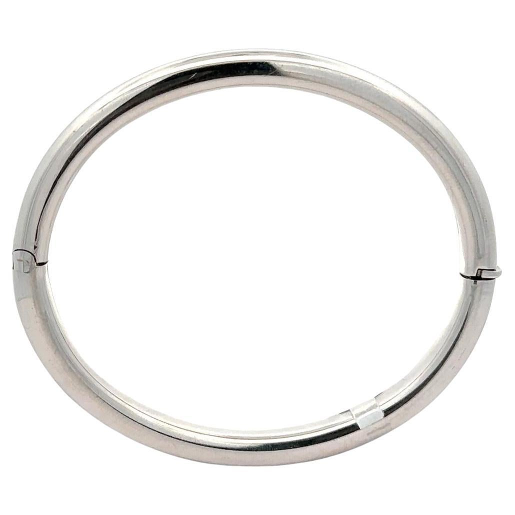Unisex 14k White Gold Polished Tube Stackable Hinged Open Bangle Bracelet