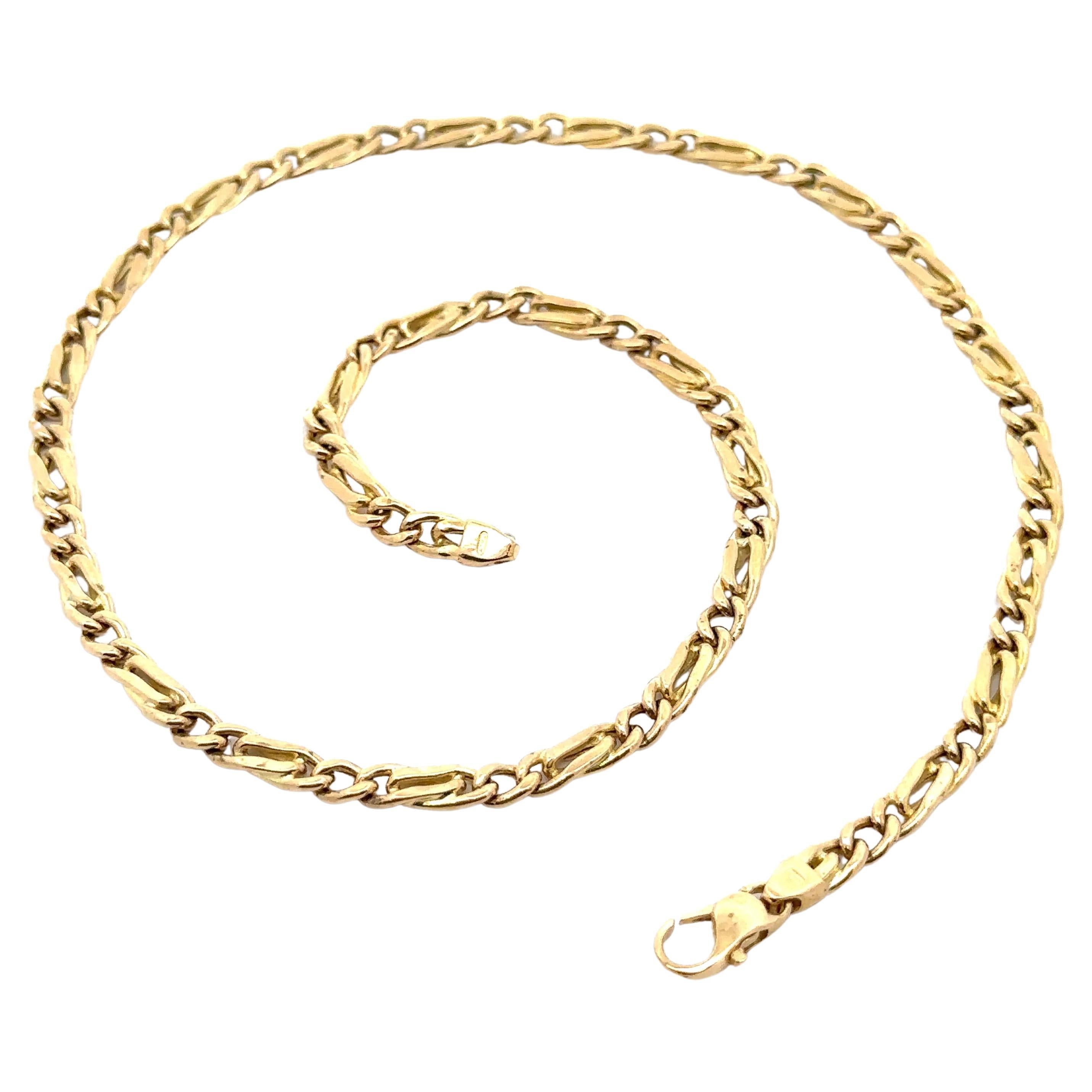 Einzigartige Unisex 14k Gelbgold 16" Puffed Figaro Gliederkette Halskette Hummerklaue im Angebot