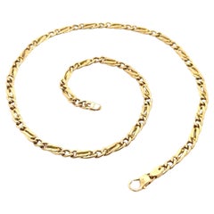 Unisex 14k Yellow Gold 16" Puffed Figaro Link Chain Necklace Lobster Claw