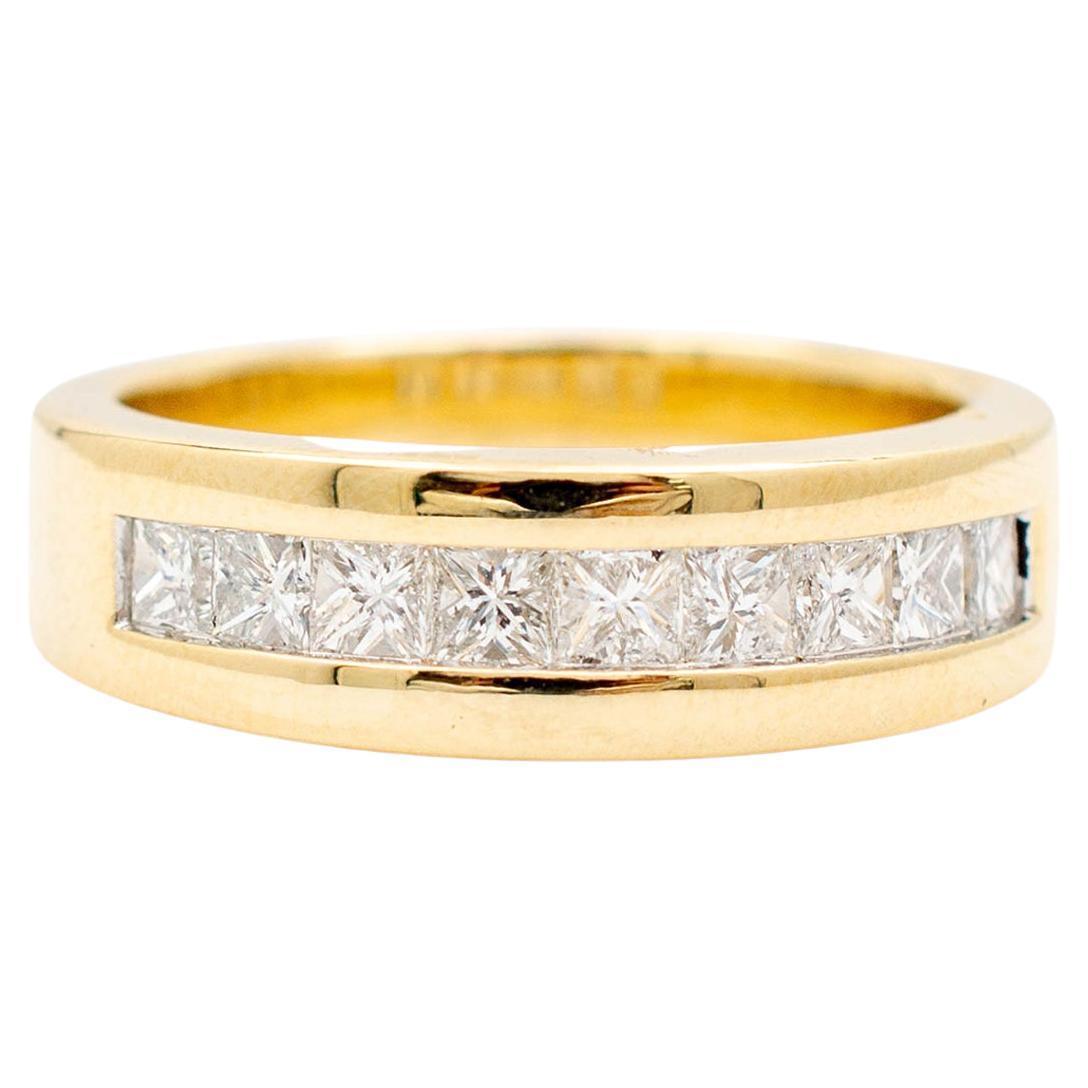 Unisex 14K Yellow Gold Princess Cut Diamond Wedding Band For Sale