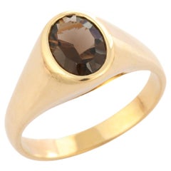 Unisex 14K Yellow Gold Smoky Topaz Gemstone Ring