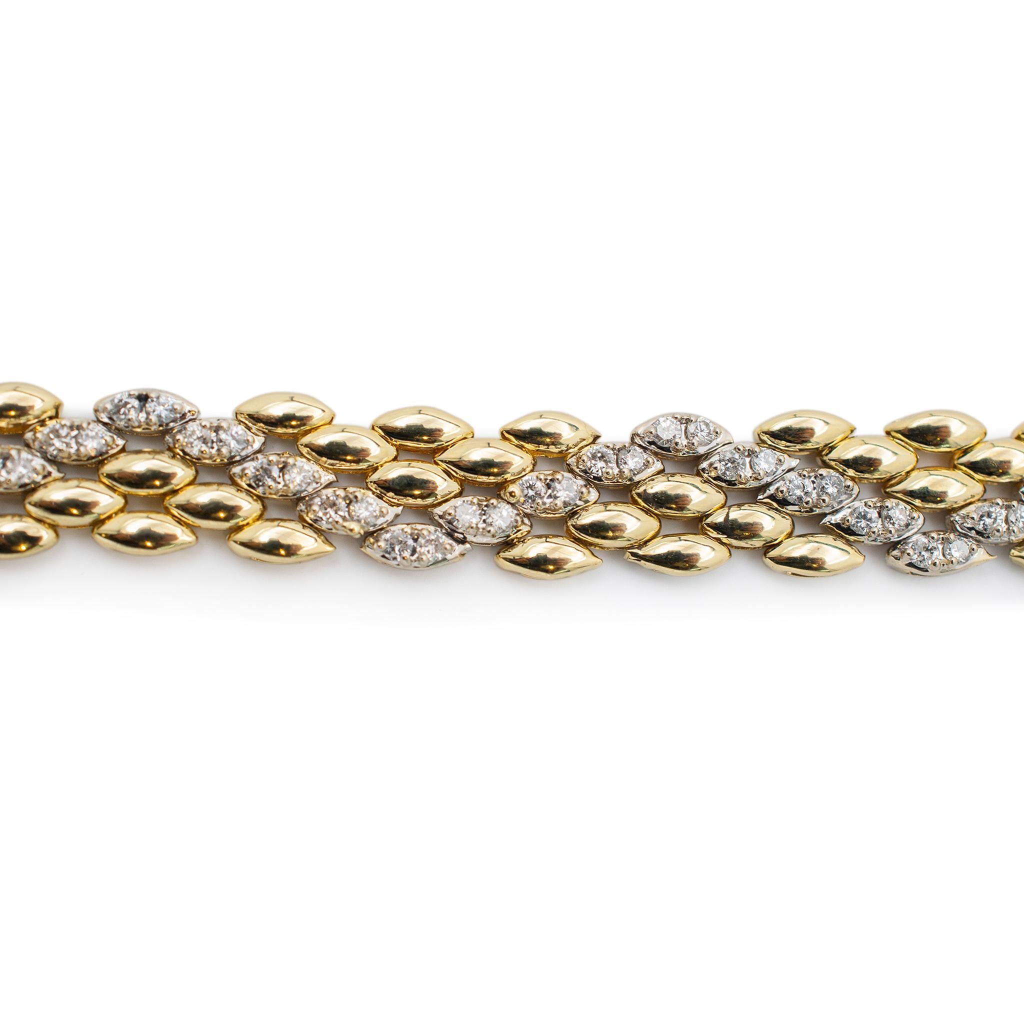 Bracelet unisexe à maillons en or jaune et blanc 14 carats avec diamants Excellent état - En vente à Houston, TX