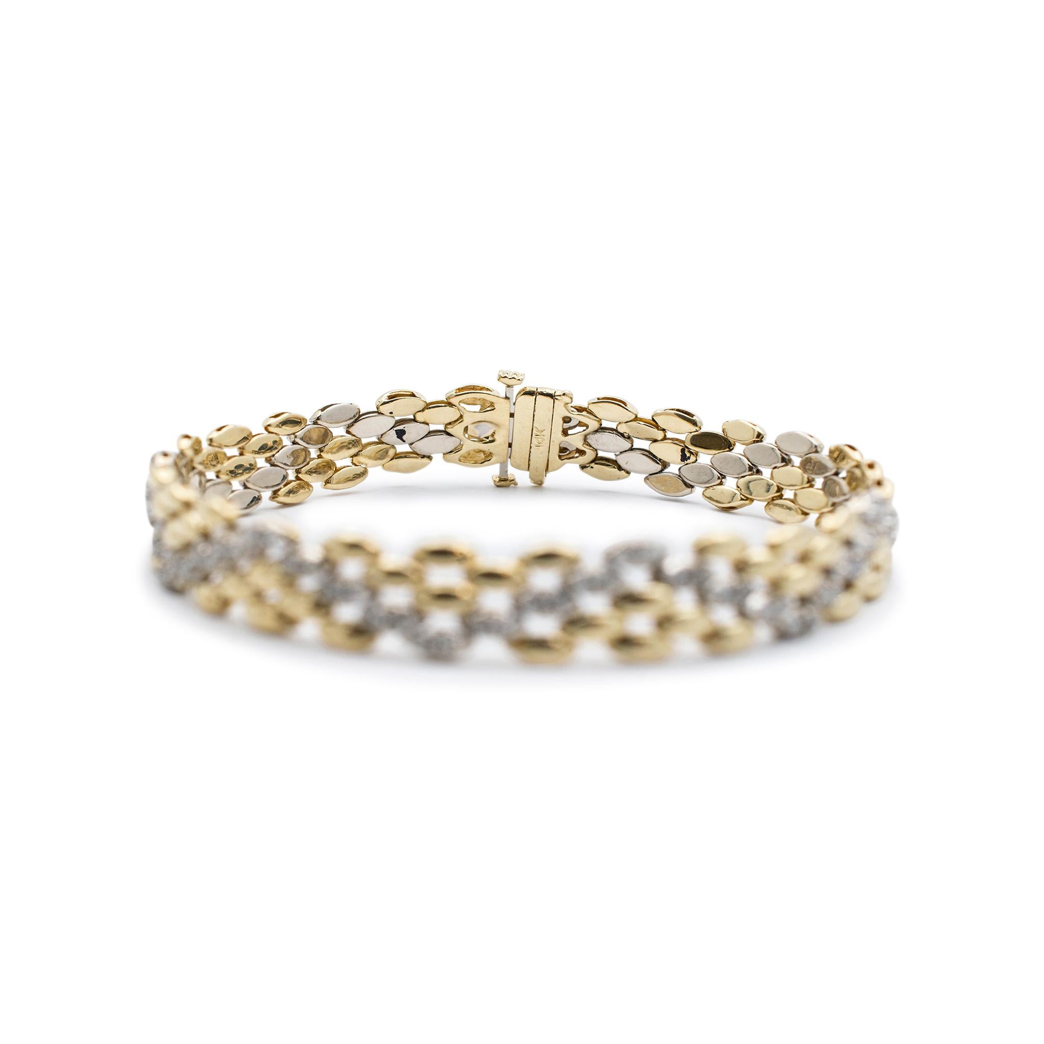 Bracelet unisexe à maillons en or jaune et blanc 14 carats avec diamants Pour femmes en vente