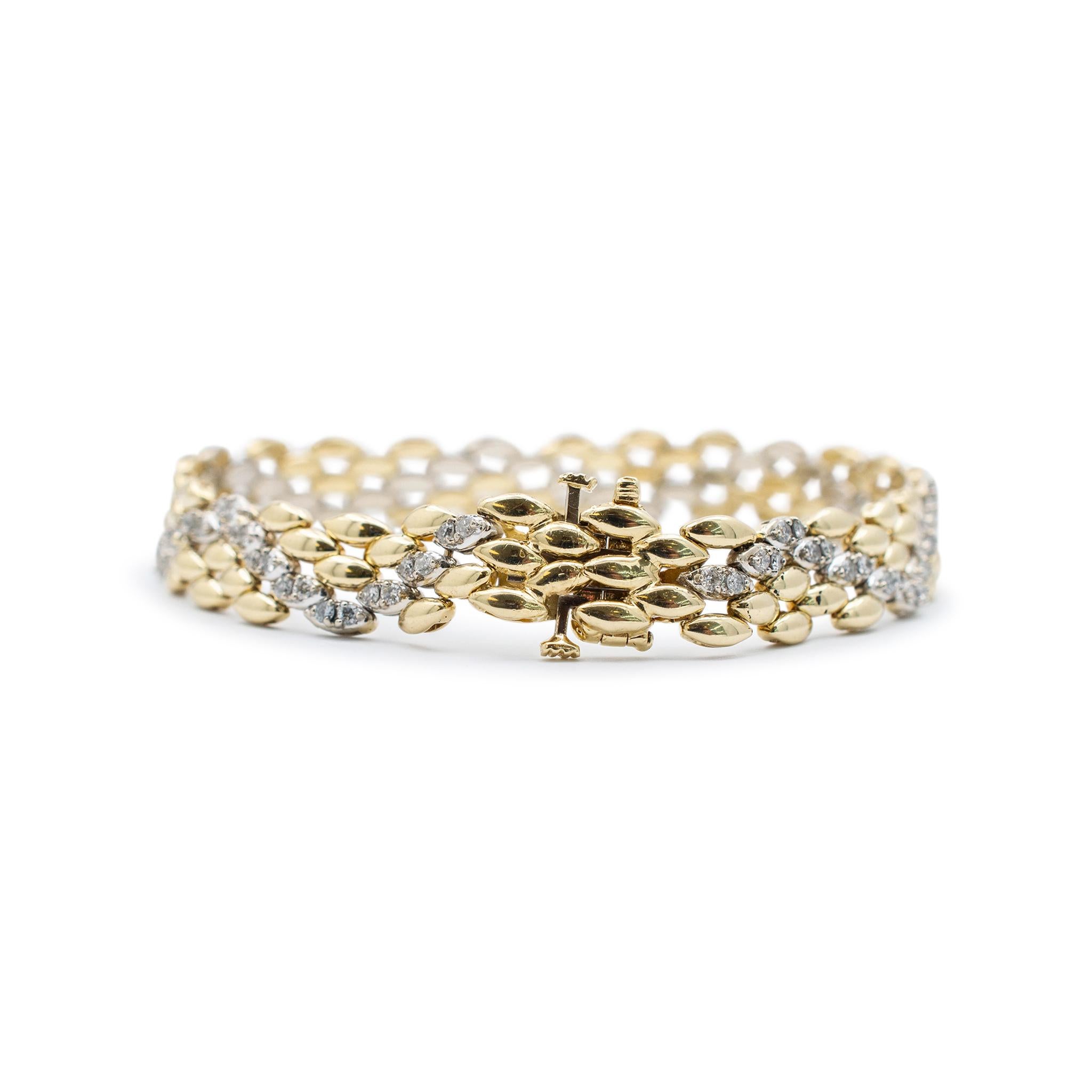 Bracelet unisexe à maillons en or jaune et blanc 14 carats avec diamants en vente 1