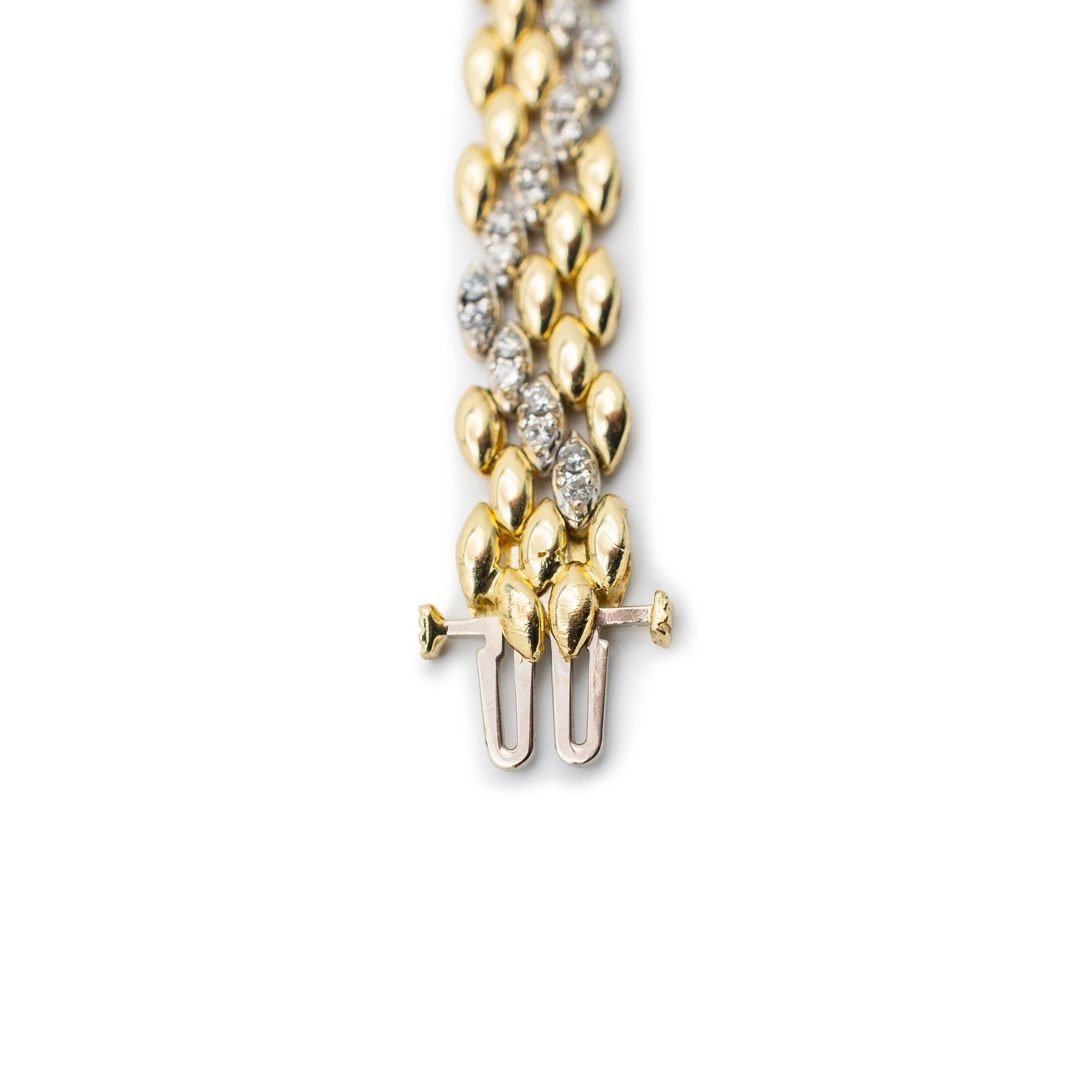 Bracelet unisexe à maillons en or jaune et blanc 14 carats avec diamants en vente 2