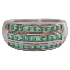 Unisex 1.60ct Channeled Emerald Sterling Silver Fashion Band Ring