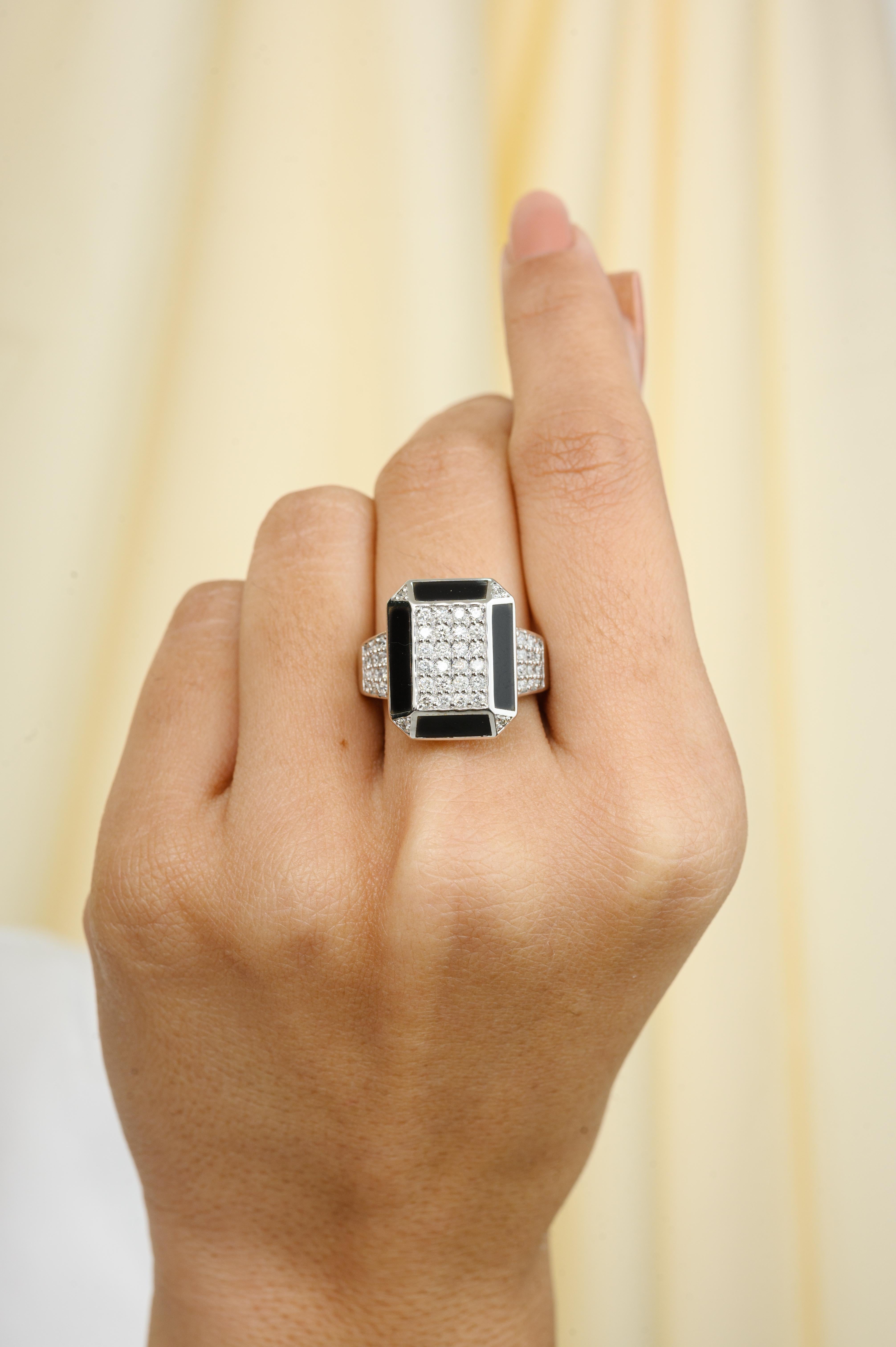 For Sale:  Unisex 18 Karat White Gold Authentic Diamond Enamel Cocktail Ring for Wedding 2