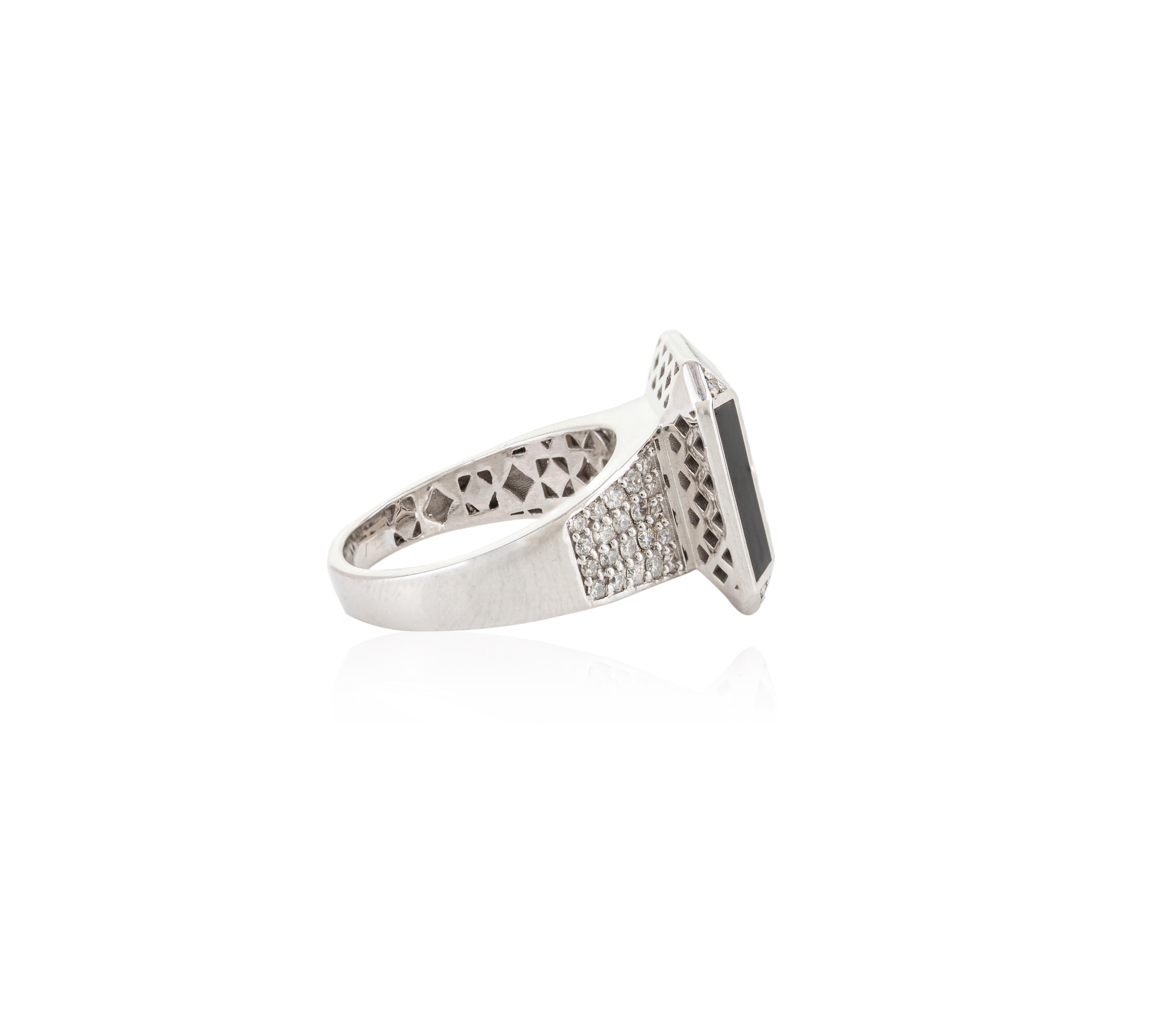 For Sale:  Unisex 18 Karat White Gold Authentic Diamond Enamel Cocktail Ring for Wedding 5