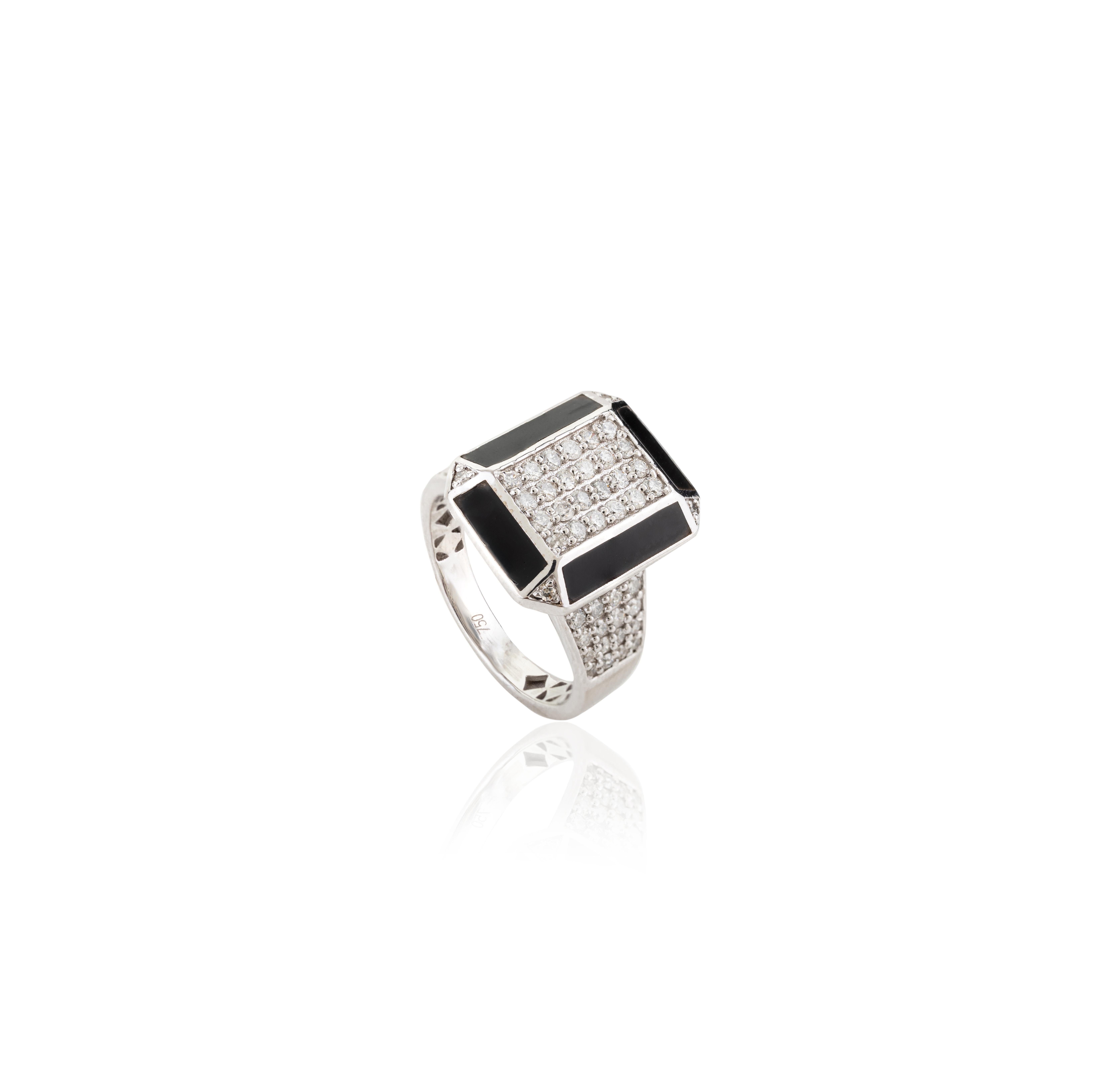 For Sale:  Unisex 18 Karat White Gold Authentic Diamond Enamel Cocktail Ring for Wedding 8