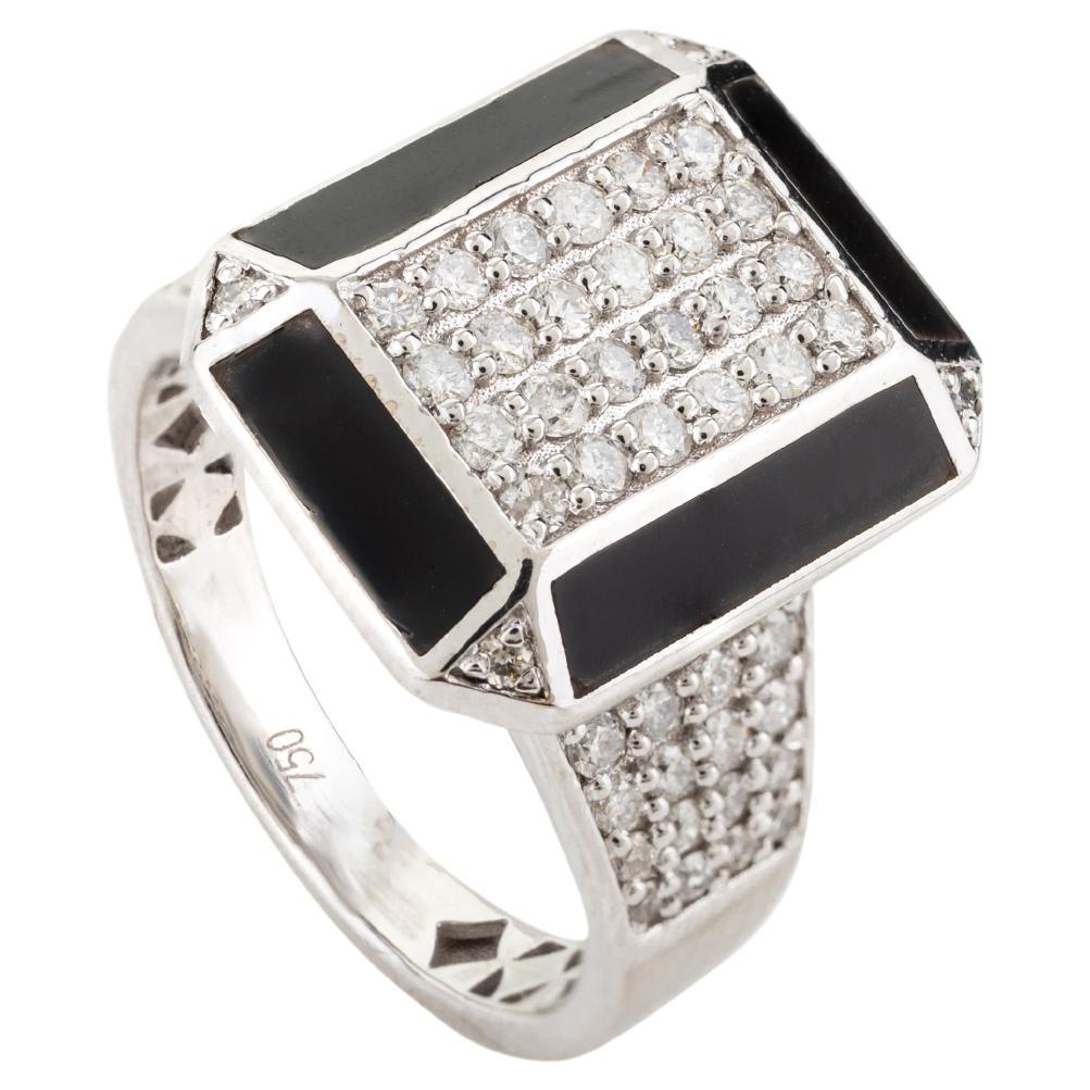 For Sale:  Unisex 18 Karat White Gold Authentic Diamond Enamel Cocktail Ring for Wedding
