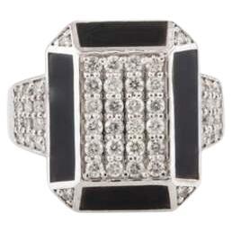 Unisex 18k White Gold Art deco Diamond Enamel Cocktail Ring for Wedding