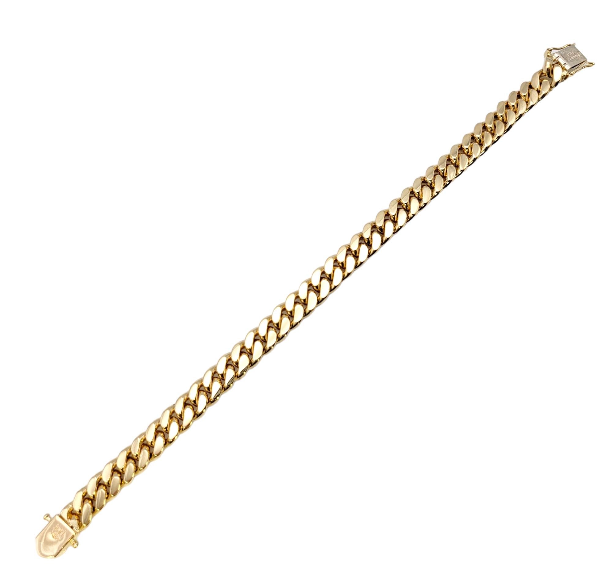 Unisex 14 Karat Yellow Gold Curb Link Bracelet with Pave Diamond Accents For Sale 5