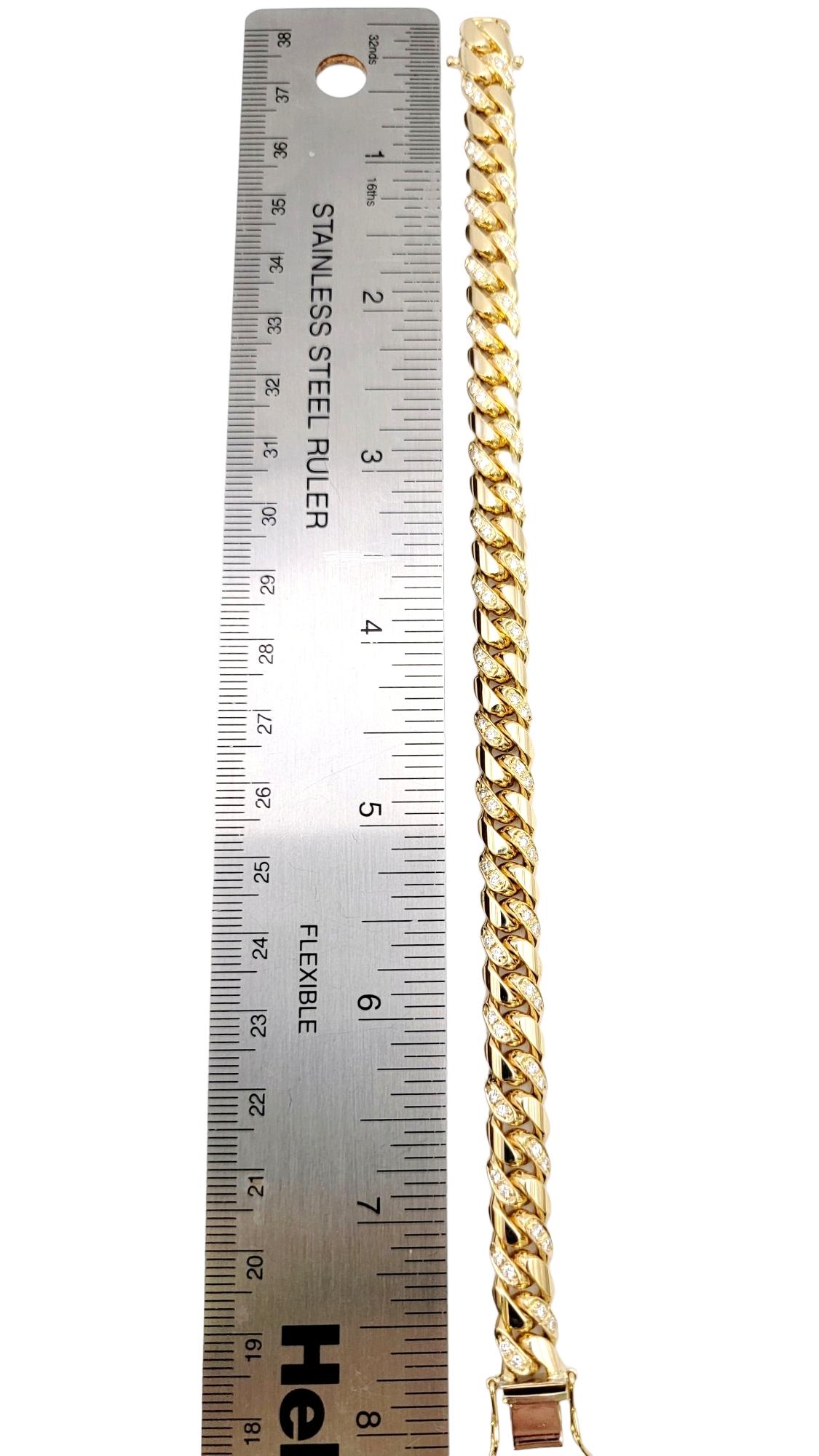 Unisex 14 Karat Yellow Gold Curb Link Bracelet with Pave Diamond Accents For Sale 11