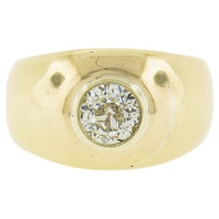Unisex 18k Gold 1.02ct Bezel Diamond Solitaire Polished Domed Wide Band Ring