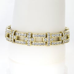 Unisex 18K Gold 14.9ctw Channel Set FIERY Diamond Wide Link Statement Bracelet