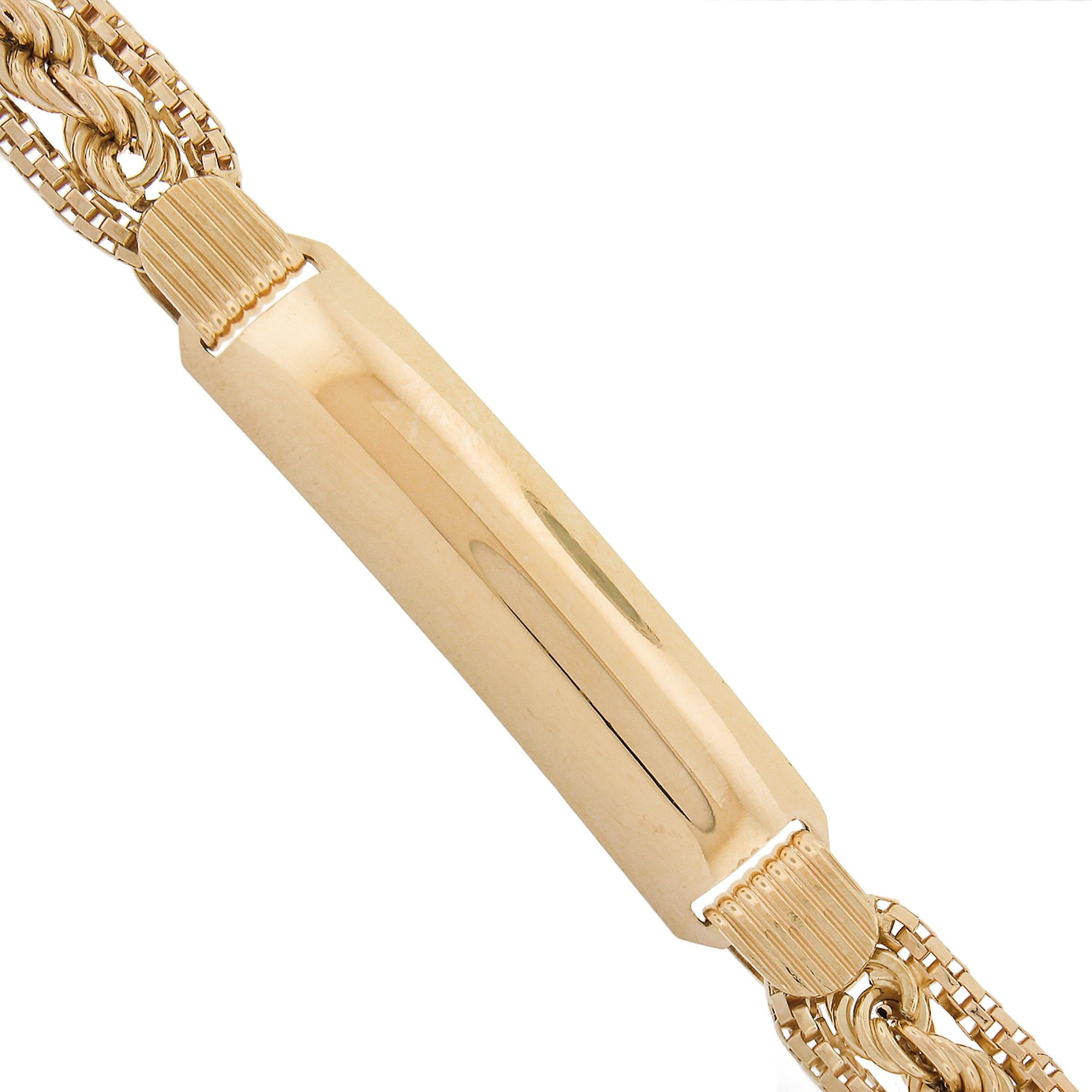 Bracelet unisexe en or 18k de 7,5 pouces avec centre gravé et chaîne à maillons en corde en vente 2