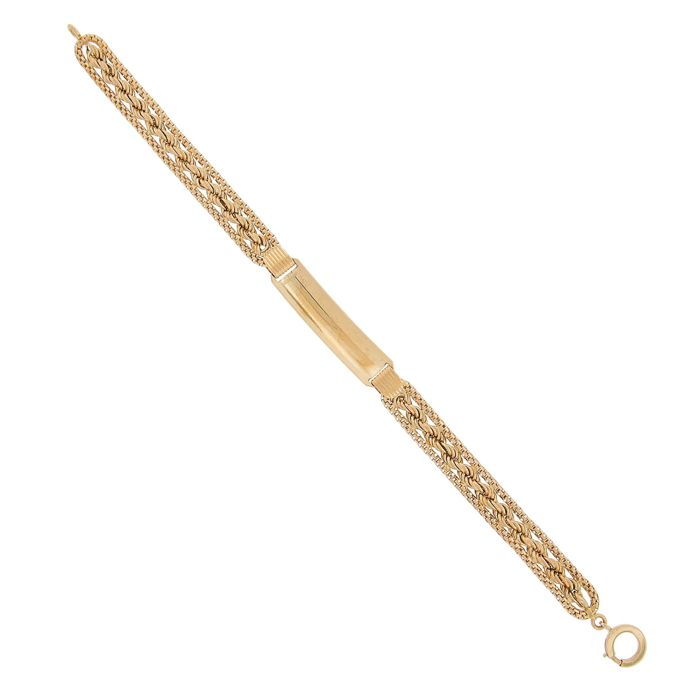 Bracelet unisexe en or 18k de 7,5 pouces avec centre gravé et chaîne à maillons en corde en vente 3