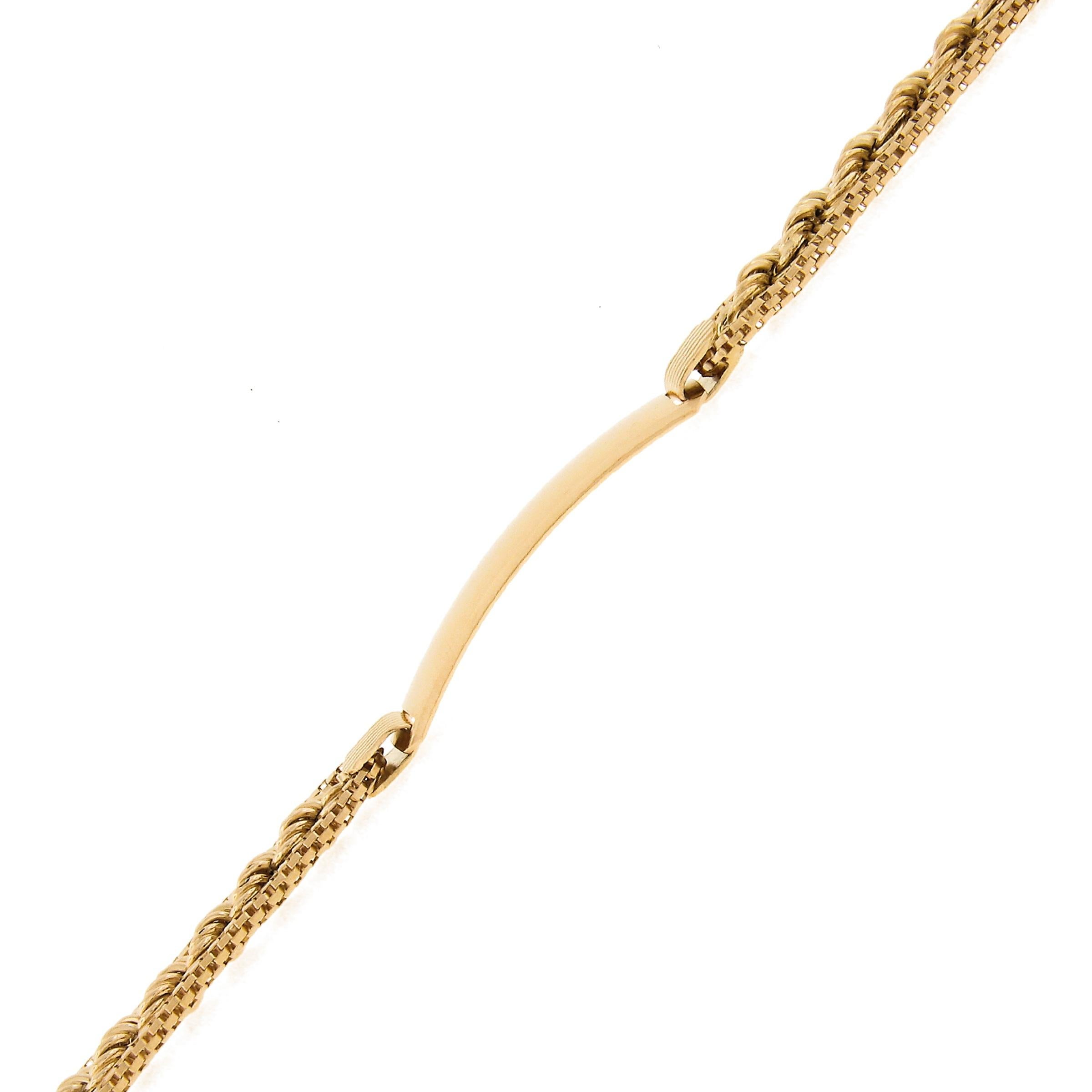 Bracelet unisexe en or 18k de 7,5 pouces avec centre gravé et chaîne à maillons en corde en vente 4