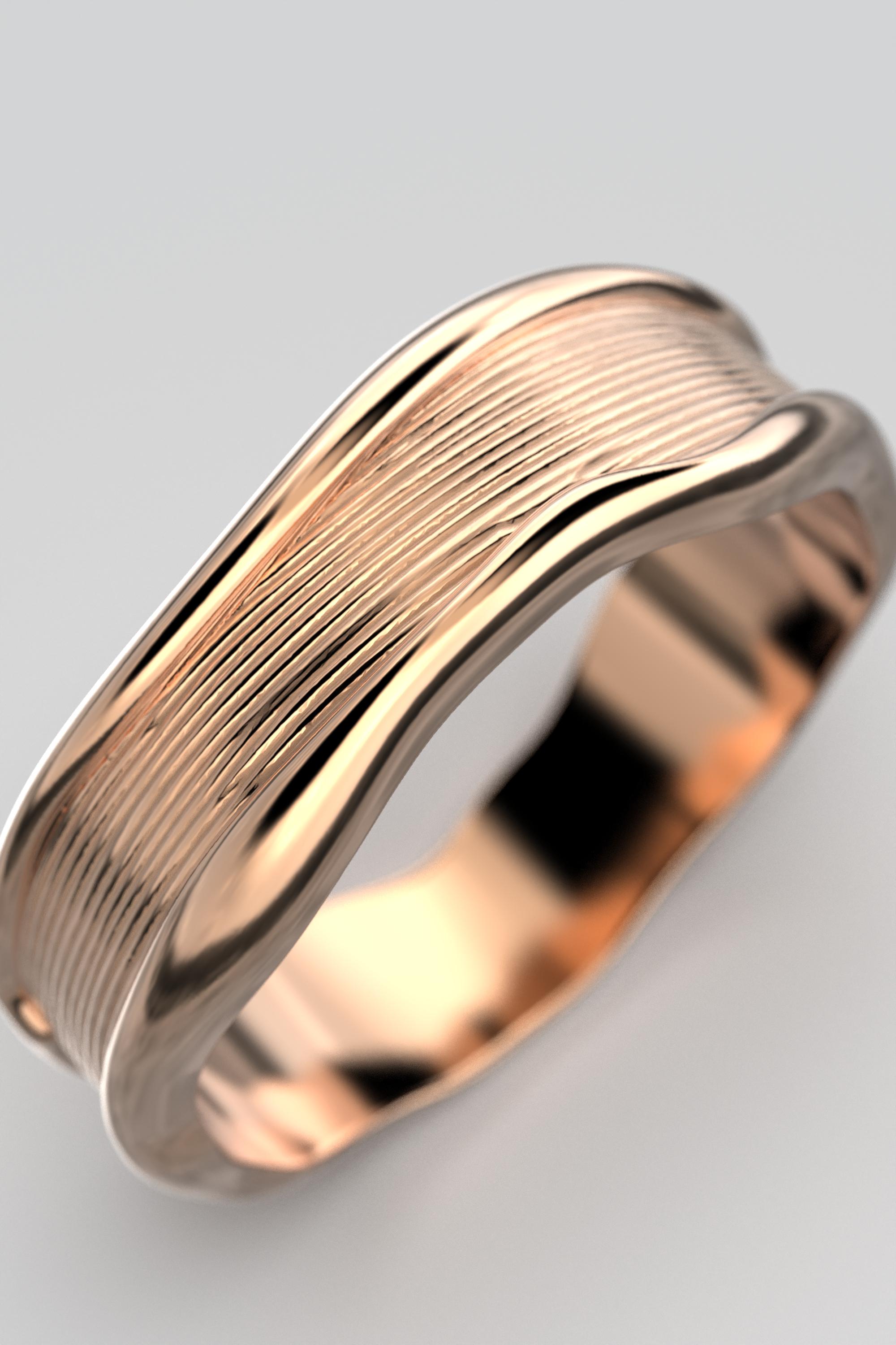 For Sale:  Unisex 18k Gold Band Ring with Hand-Engraved Organic Design Made in Italy 6