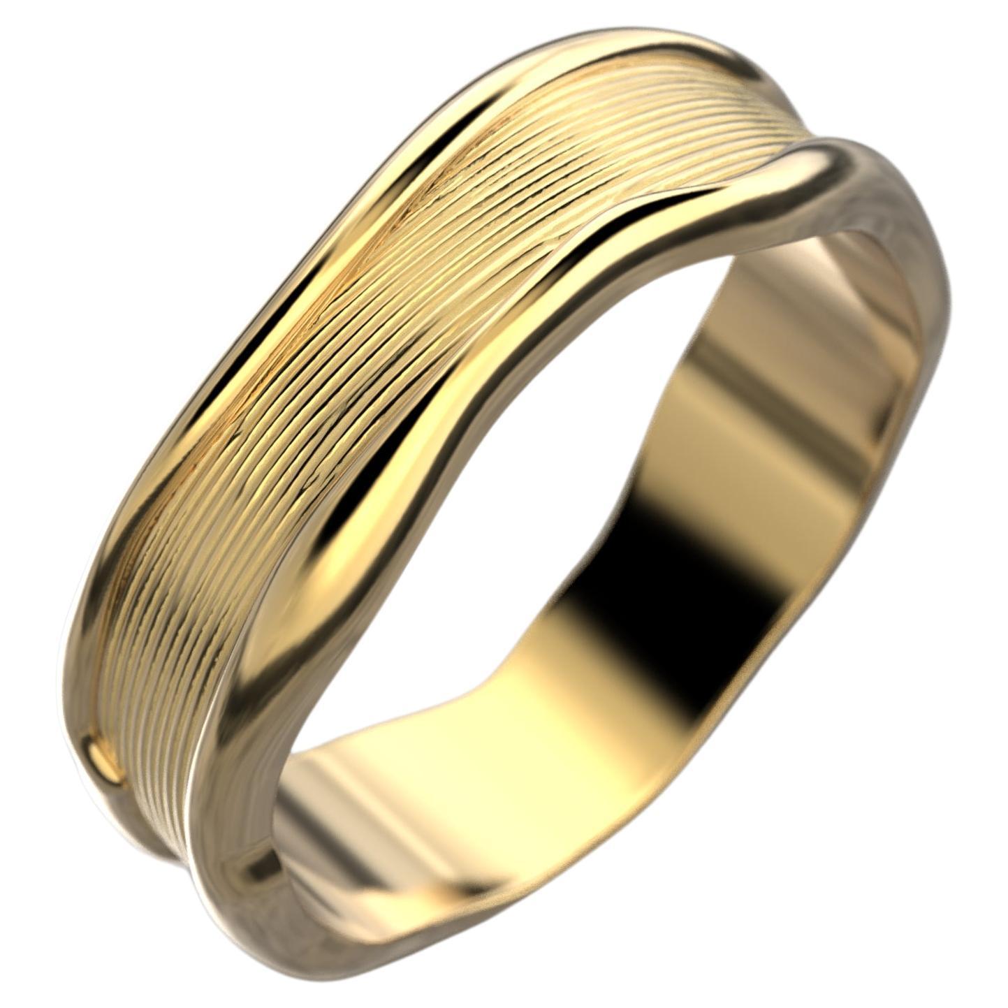 Unisex 18k Gold Band Ring with Hand-Engraved Organic Design Made in Italy