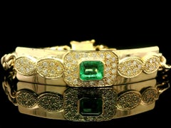 Unisex 18k Gold GIA 2.50ctw Colombian Emerald & Diamond ID Cuban Link Bracelet