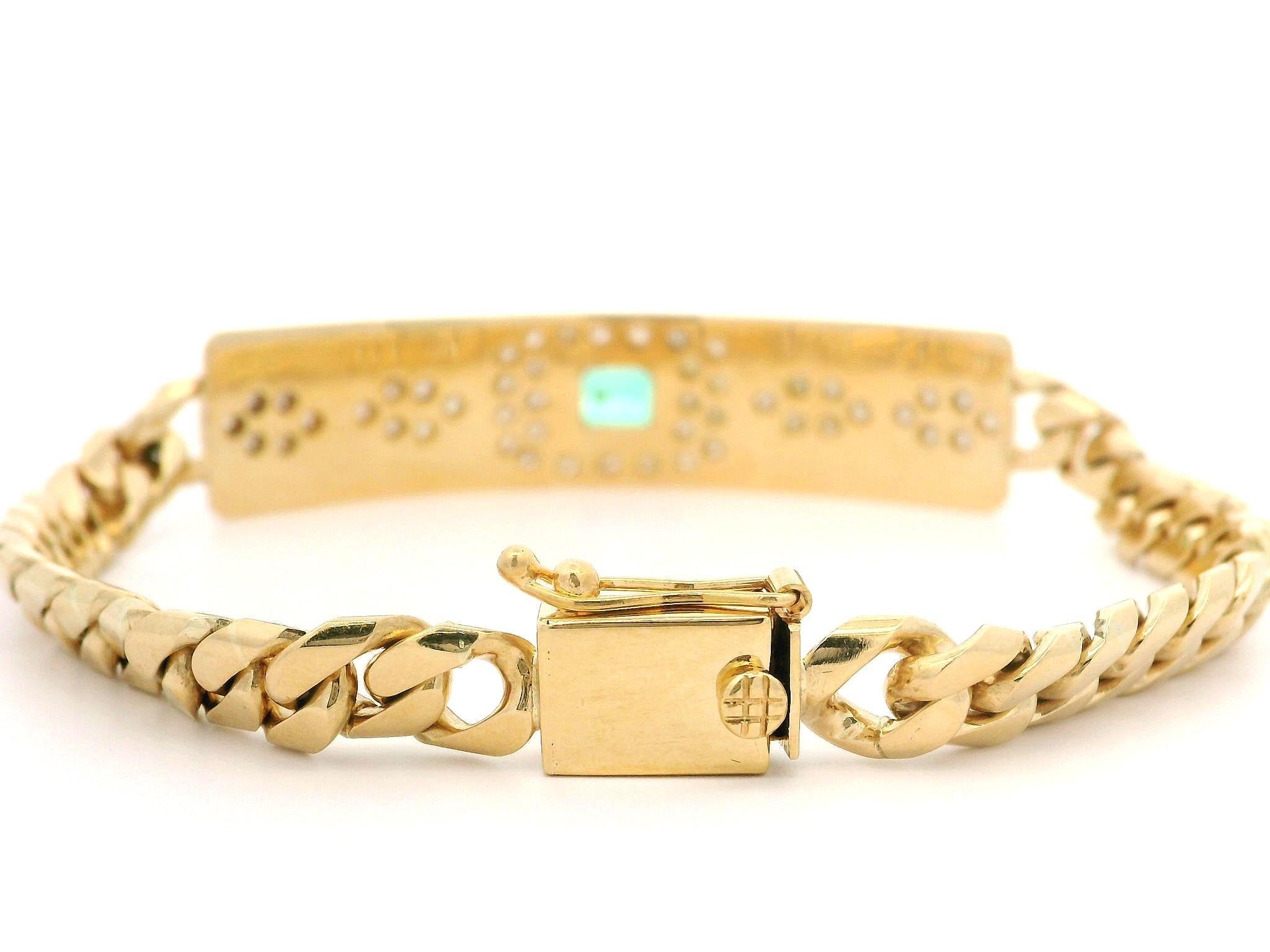 Bracelet à maillons cubains unisexe en or 18 carats, certifié GIA, 2,50 carats, émeraude colombienne et diamant ID en vente 1