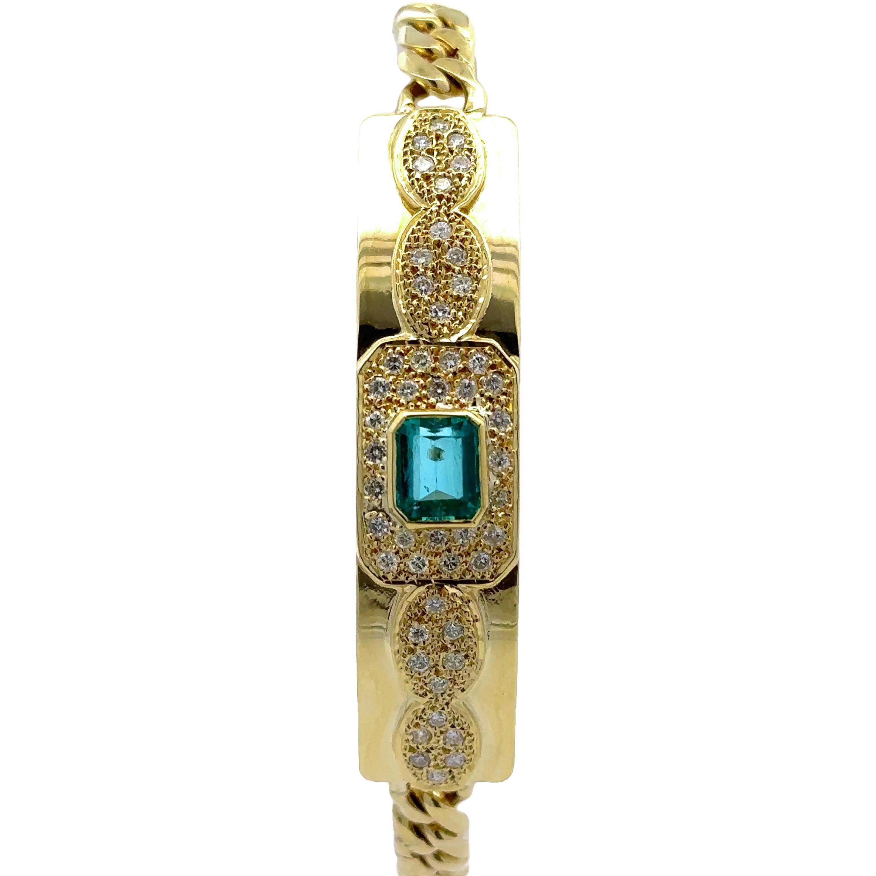 Bracelet à maillons cubains unisexe en or 18 carats, certifié GIA, 2,50 carats, émeraude colombienne et diamant ID en vente 3
