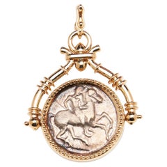 Pendentif unisexe 18k réversible en forme de pièce de monnaie grecque