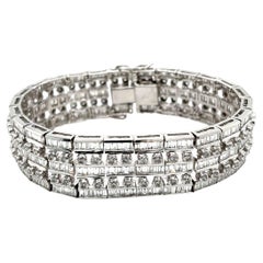 Unisex 18k Solid White Gold Baguette and Round Cut Natural Diamond Bracelet