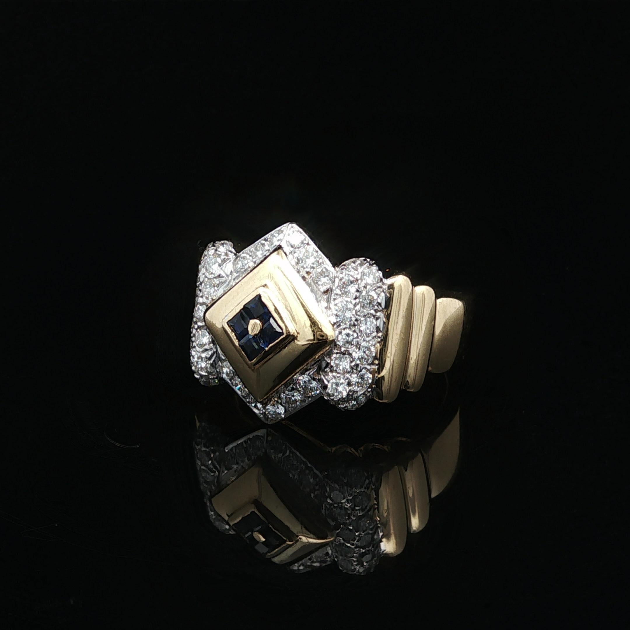 Bague unisexe en or 18k TT avec diamant et saphir à large bande géométrique en vente 5