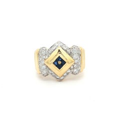 Unisex 18k TT Gold .60ctw Diamond & Sapphire Geometric Wide Band Ring