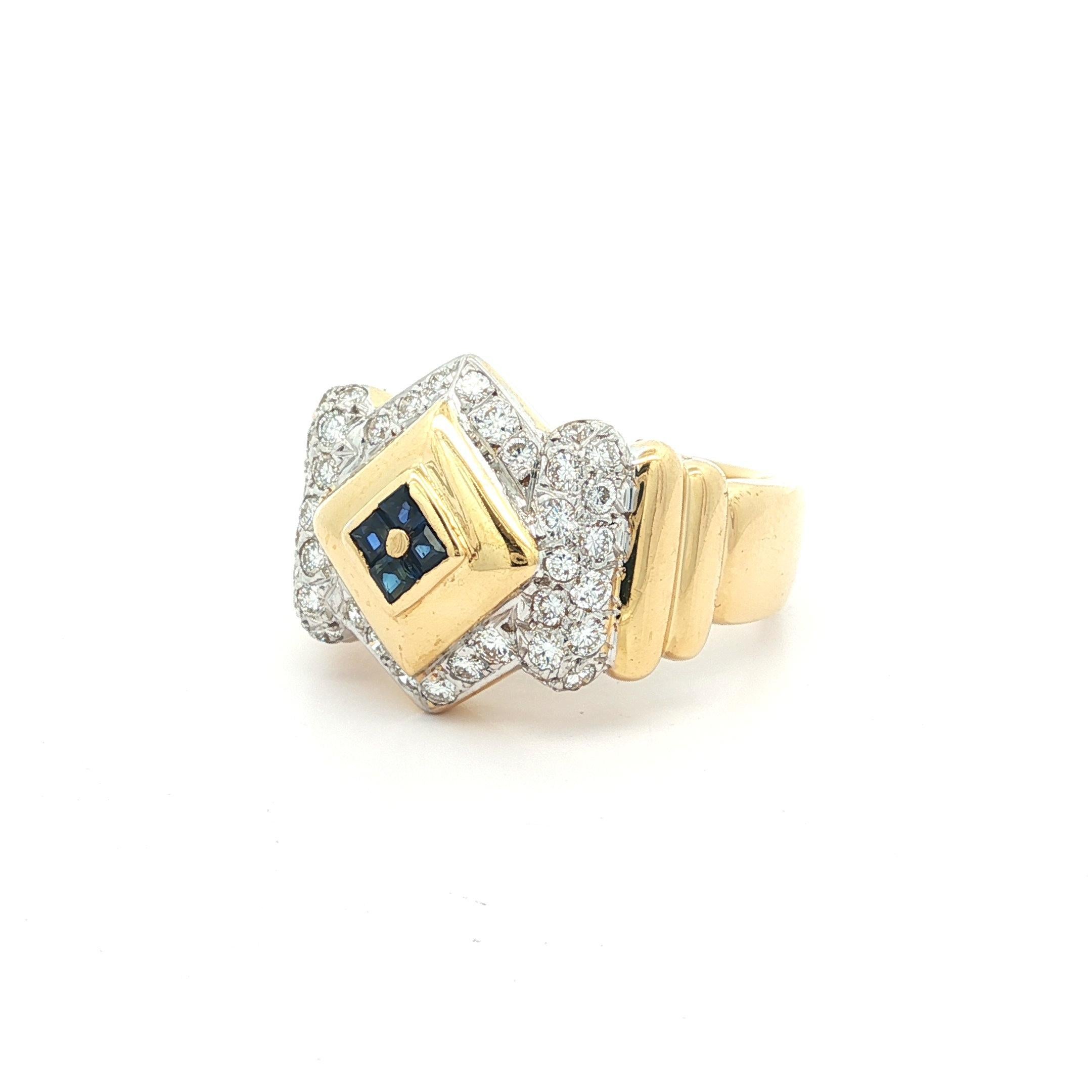 Bague unisexe en or 18k TT avec diamant et saphir à large bande géométrique Bon état - En vente à Montclair, NJ