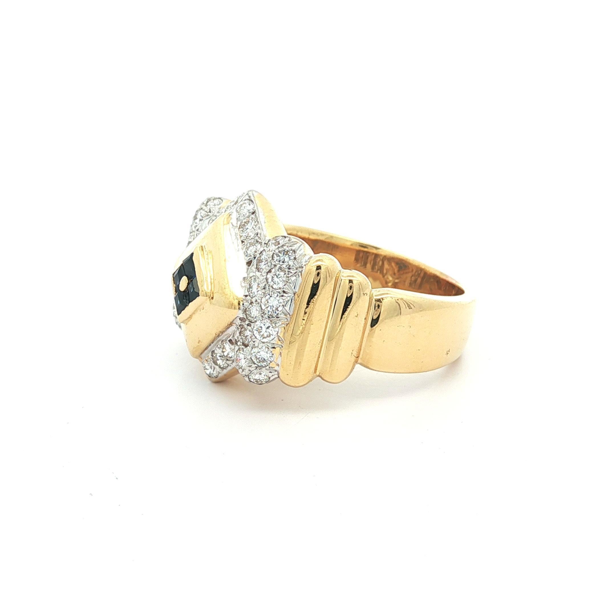 Bague unisexe en or 18k TT avec diamant et saphir à large bande géométrique Unisexe en vente