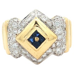 Unisex 18k TT Gold .60ctw Diamant & Saphir Geometrische breite Band Ring