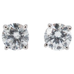 Unisex 18K White Gold 4 Prong Push Back 0.60ct Round Diamond Stud Earrings