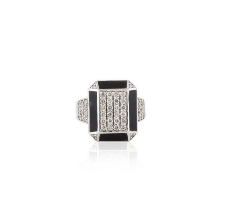 For Sale:  Unisex 18k White Gold Art deco Diamond Enamel Cocktail Ring for Wedding 2