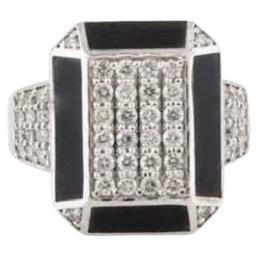 Unisex 18k White Gold Art deco Diamond Enamel Cocktail Ring for Wedding