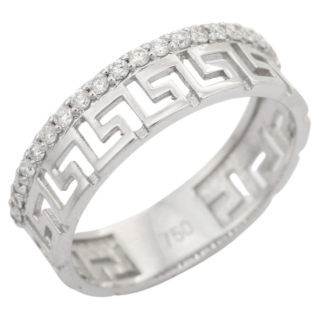 For Sale:  Unisex 18K White Gold Geometrical Diamond Band Ring, Wedding Band Ring