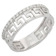Unisex 18K White Gold Geometrical Diamond Band Ring, Wedding Band Ring